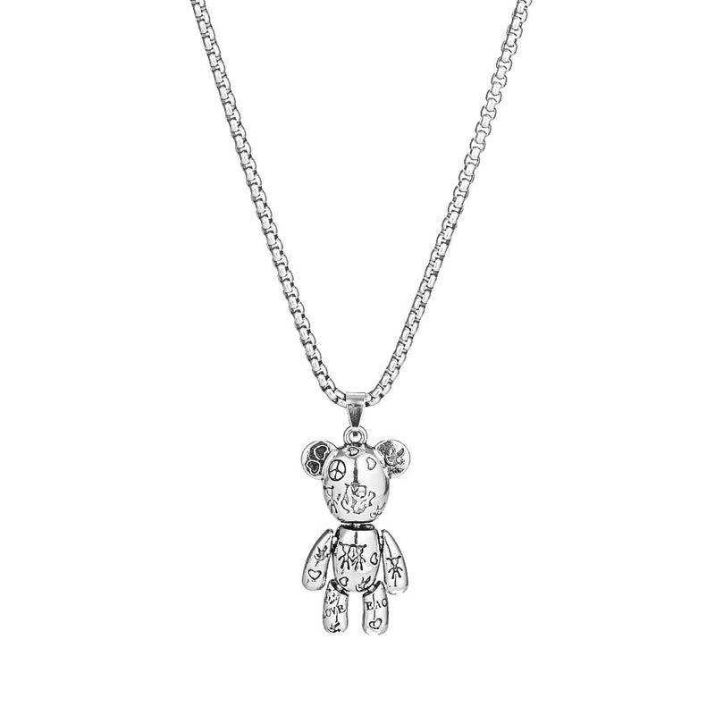 Movable Violent Bear Pendant Titanium Steel Necklace HipHop Men and Women Punk Couple Sweater Chain Female Niche Sweater Pendant