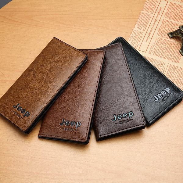 Men&#39;s Wallet Soild Color Retro Long Clutch Bag PU Leather Business Card Holder Coin Purse Money Clip with Jeep Letter Luxury Bag