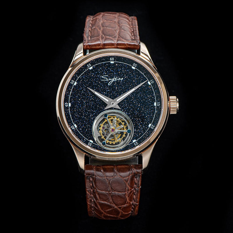 2022 Sugess Tourbillon Mens Watch Seagull ST8230 Movement Blue Aventurine Stone Luxury Mechanical Hand Wind Watches Crocodile