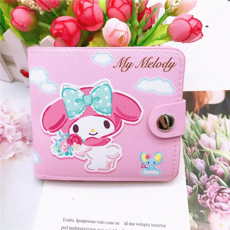 Kawaii Hello Kitty Cinnamoroll My Melody Kuromi Sanrios New Pu Casual Money Bag Coin Purse Card Holder Wallet with Buttons