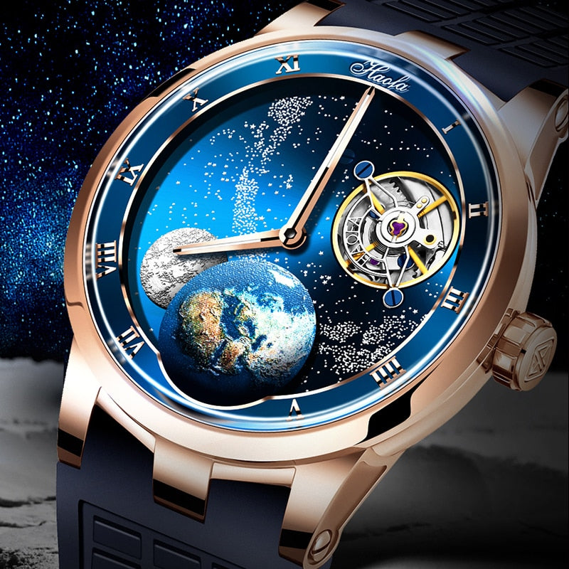 Haofa 1952 Carrousel Mechanical Watch For Men Flying Sapphire Karrusel Starry Mens Watch Power Reserve 80H Luxury Fashion Blue