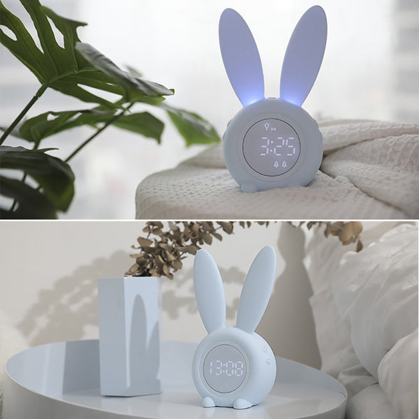 Cute Bunny Ear LED Digital Alarm Clock Electronic USB Sound Control Rabbit Night Lamp Desk Clock Home Decoration Alarm Clock