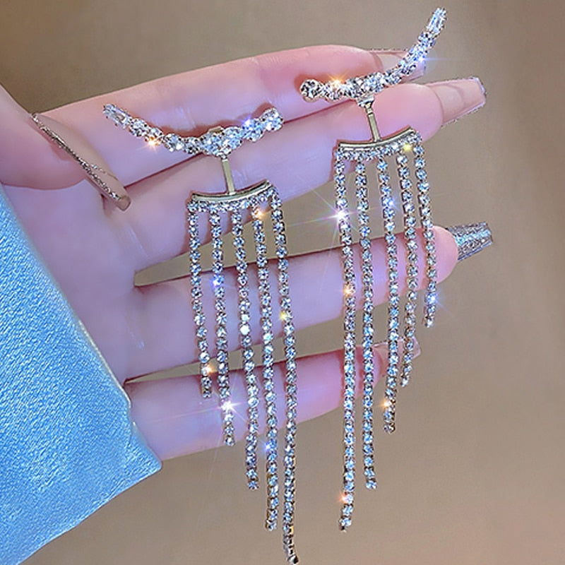 Korean Temperament Tassel Long Trendy Fashion Design Full of Rhinestone Earrings Party Jewelry Bijoux Exquisite Gifts Wholesale