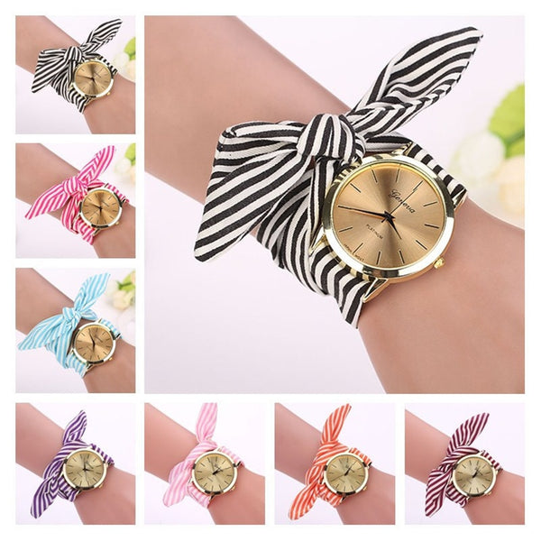 Personalized Buttonless Hand Tie Floral Strap Watch Women Girl Watches Cloth Quartz Bracelet Wristwatch Reloj Mujer Students