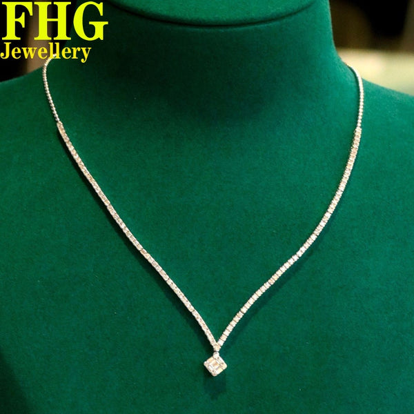 1.6Ct Natural Diamond 18K White Gold V Necklace Ultra Luxury Party Fine Jewelry Girl Birthday Gif