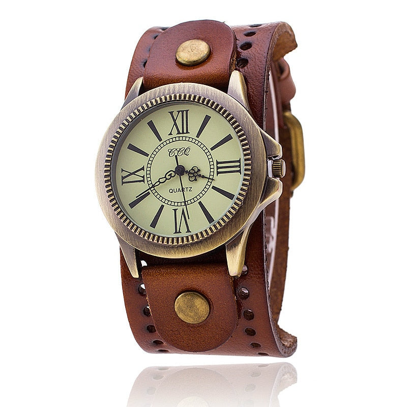 CCQ Brand Men Women Vintage Cow Leather Bracelet Wristwatches Casual Luxury Male Female Quartz Watch Relogio Masculino Relojes