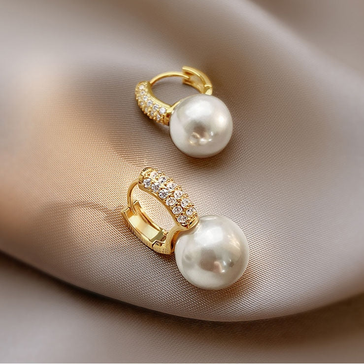 New white boho imitation pearl round circle hoop earrings female gold color big earrings korean jewelry statement earrings