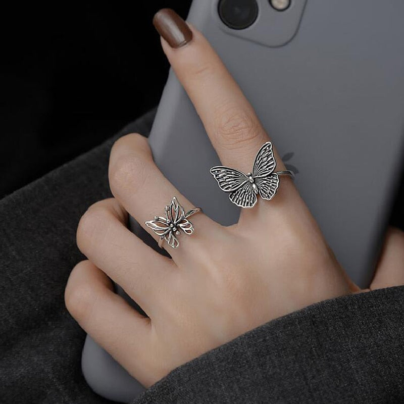 Trendy Butterfly Metal Punk Rings Set for Women Girls Party Jewelry Gifts Fashion Accessories Buckle Female Index Finger Ring