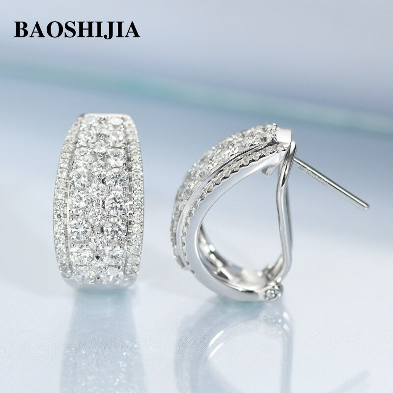 BAOSHIJIA Luxurious Eternal Diamond Stud Earrings Solid 18k White/Rose Gold Delicate Jewelry Exquiste Art Deco Antique