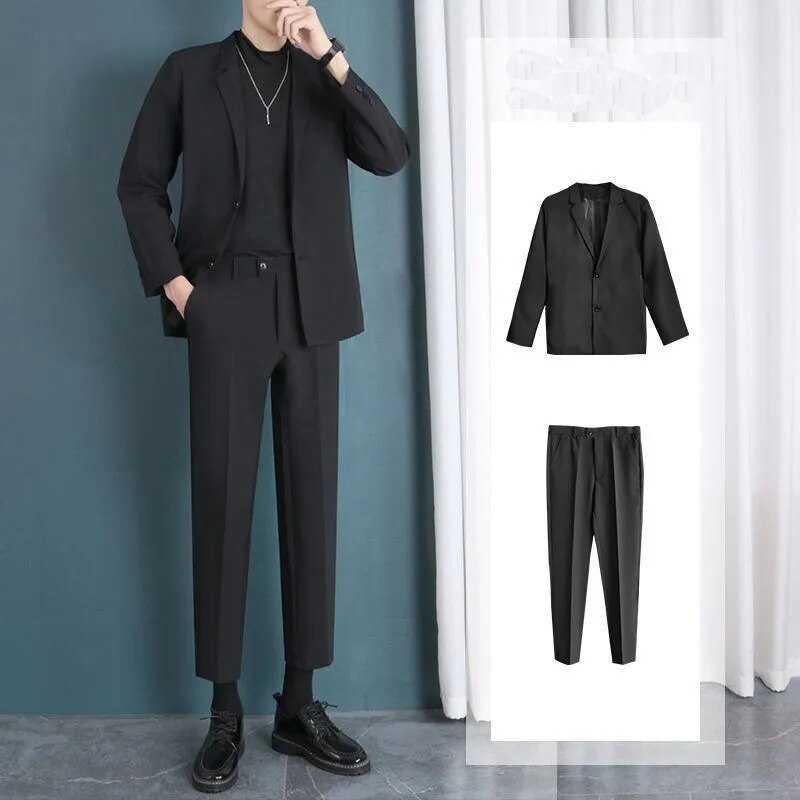 2022 Summer Casual Men&#39;s Suit Simple Jacket T-shirt Trousers Three Piece Set Office Blazer Elegant Dress Men&#39;s Suits Tracksuit