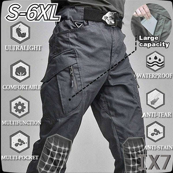 Men&#39;s Tactical Pants Outdoor Hiking Waterproof Army Military Camouflage Long Trousers Male Casual Multi Pocket Cargo Pants 6XL