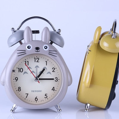 Cartoon Owl Mute Digital Wake Up Table Clock Cute Totoro Ring Bell Metal Bedroom Quartz Alarm Clock With Night Light