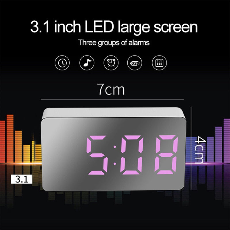 LED Mirror Table Clock Digital Alarm Snooze Display Time Night Light  Desktop USB Alarm Clock Home Decor Gifts for Children