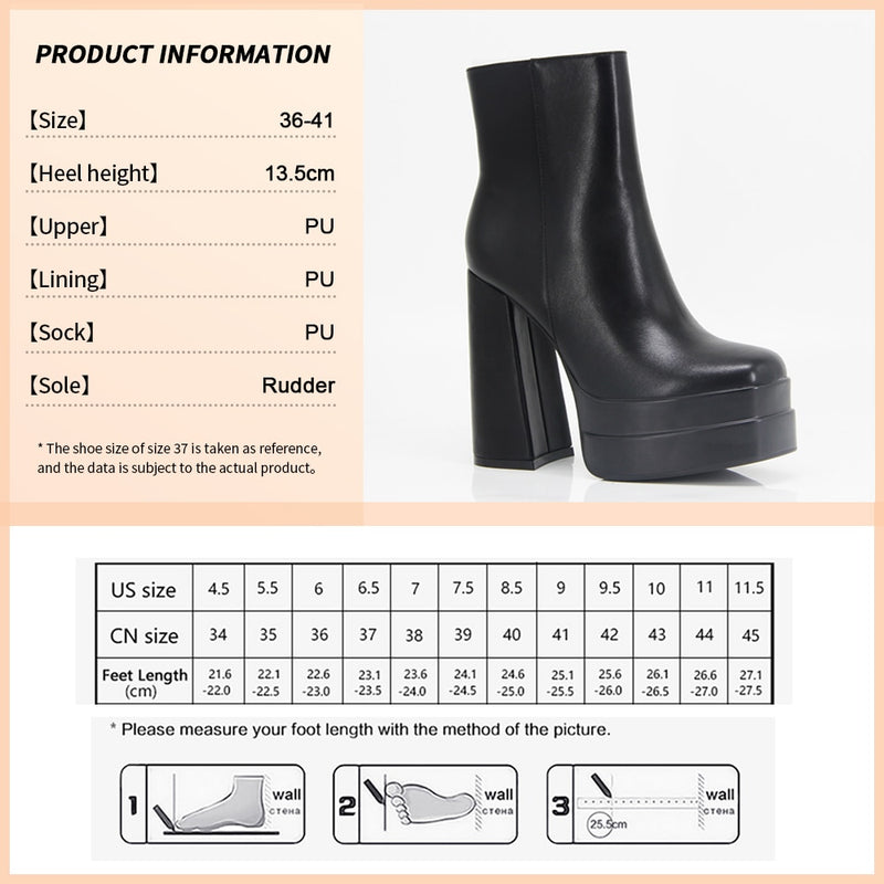 GOGD 2022 New Ankle Boots Women Quality Platform Boots Female Fashion Short Boot Black Chunky High Heel Women Shoes Big Size 41