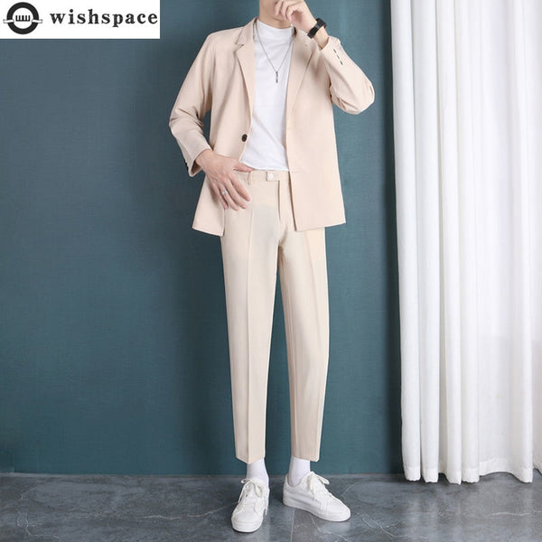 2022 Summer Casual Men&#39;s Suit Simple Jacket T-shirt Trousers Three Piece Set Office Blazer Elegant Dress Men&#39;s Suits Tracksuit