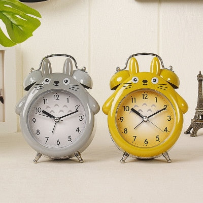 Cartoon Owl Mute Digital Wake Up Table Clock Cute Totoro Ring Bell Metal Bedroom Quartz Alarm Clock With Night Light