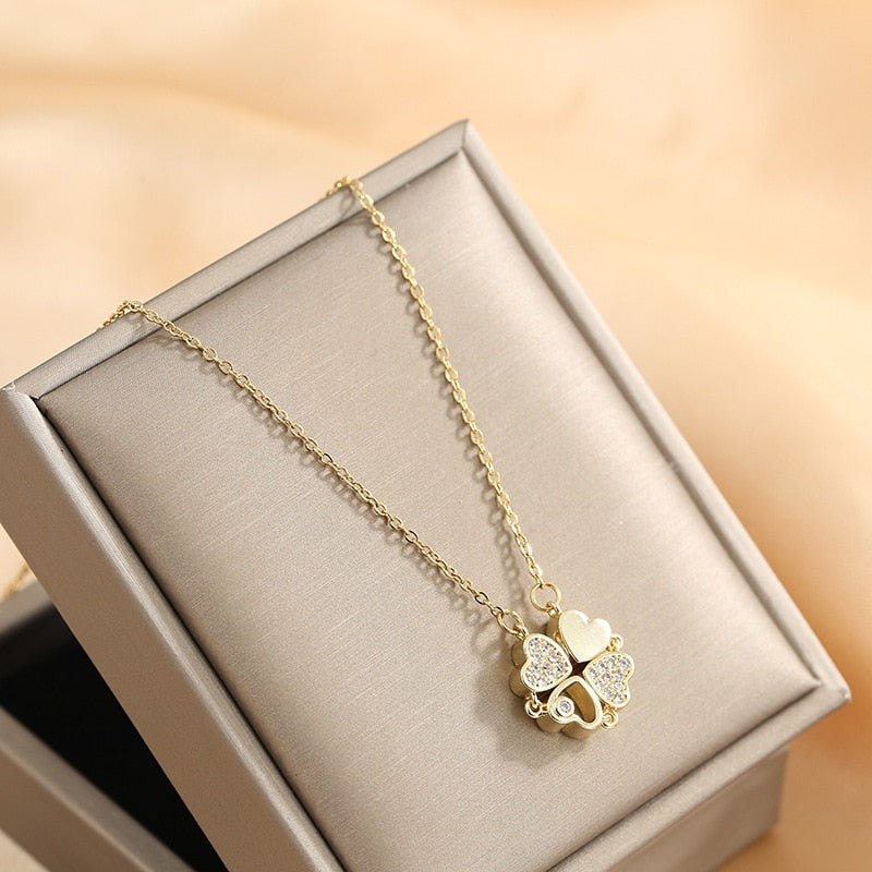 Heart Necklace for Women Zircon Crystal Stainless Steel Jewelry Luxury Chain Necklaces Choker Party Gift