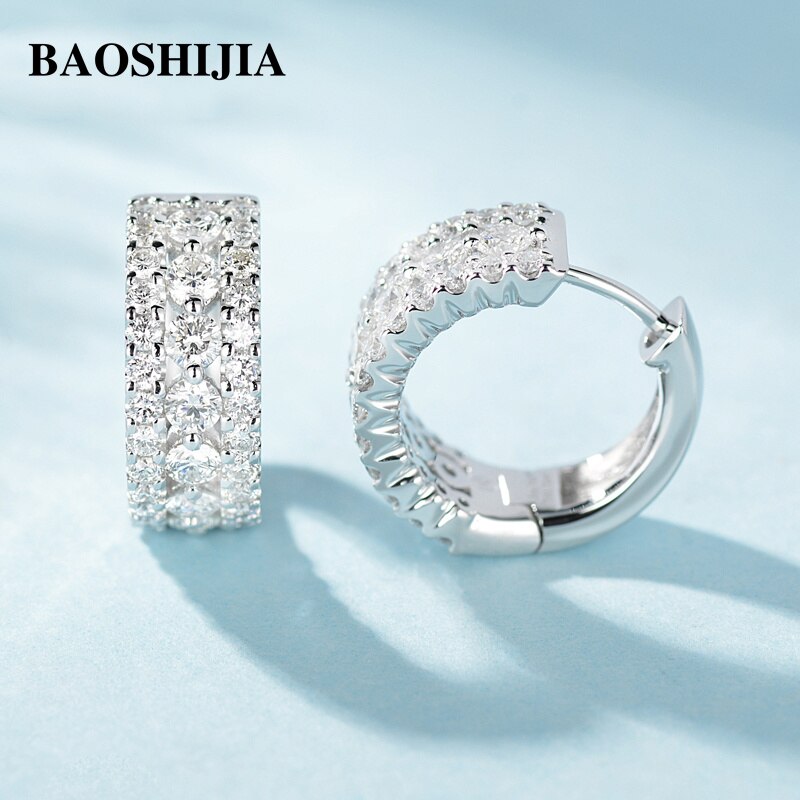 BAOSHIJIA Solid 18k White Gold Natural Diamonds Earrings Luxurious 1.4ct Classic Jewelry Brilliant Fashion Design Anniversary