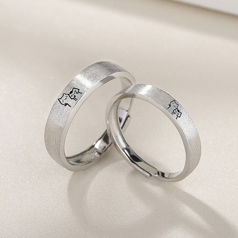 1Pair Kitten Couple Rings Cute Sliver Cat Open Ring For Women Men Adjustable Finger Rings Romantic Lovers Anniversary Jewelry