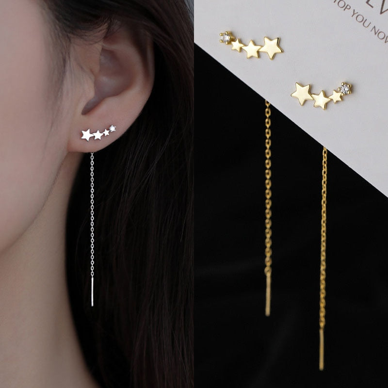 LATS Trend Long Wire Tassel Thread Chain Climb Star Heart Beads Pendants Drop Earrings women&