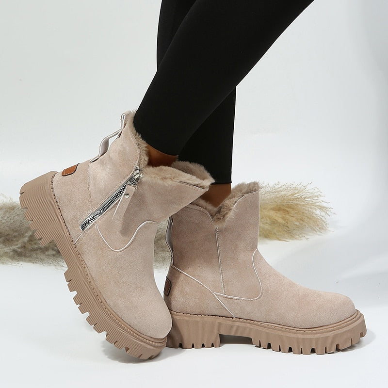 2022 Thick Plush Snow Boots Women Faux Suede Non-slip Winter Boots Woman Keep Warm Cotton Padded Shoes Platform Ankle Booties