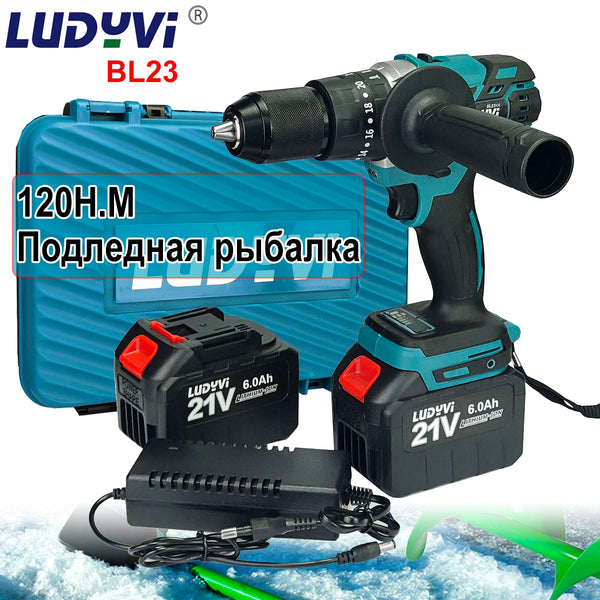 21V 13MM Brushless Electric Drill 120N/M 4000mah Battery Cordless Screwdriver With Impact Function Can Drill Ice Power Tools