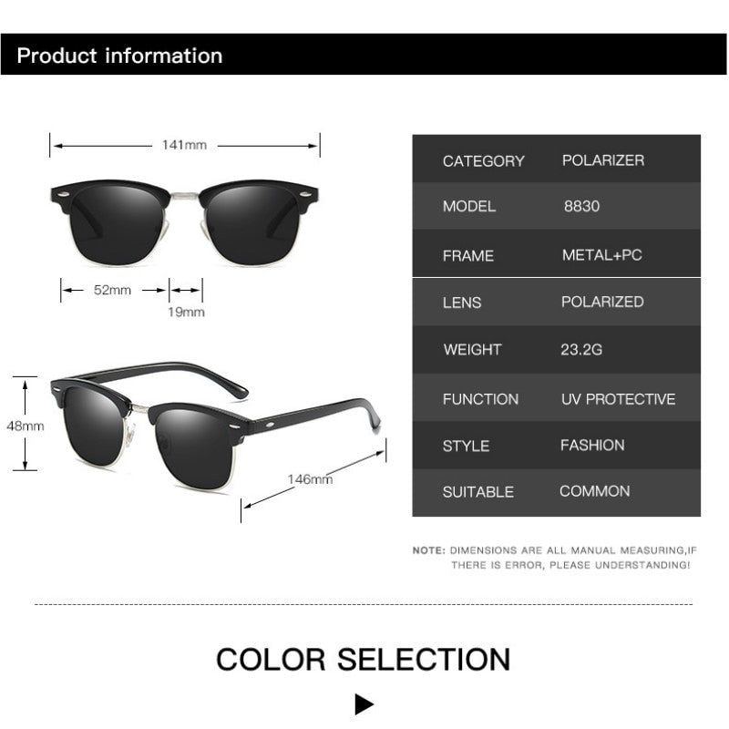 Classic Semi-Rimless Sunglasses Men's Women 2022 Square Polarized Sun glasses Men Oculos De Sol Gafas UV400 Retro Eyewear