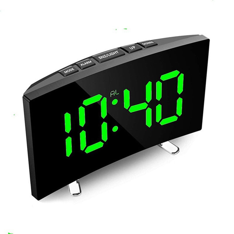 Digital Table Clock Electronic 7 Inch Number Desktop Alarm Clocks For Kids Bedroom LED Screen Curved Dimmable Mirror