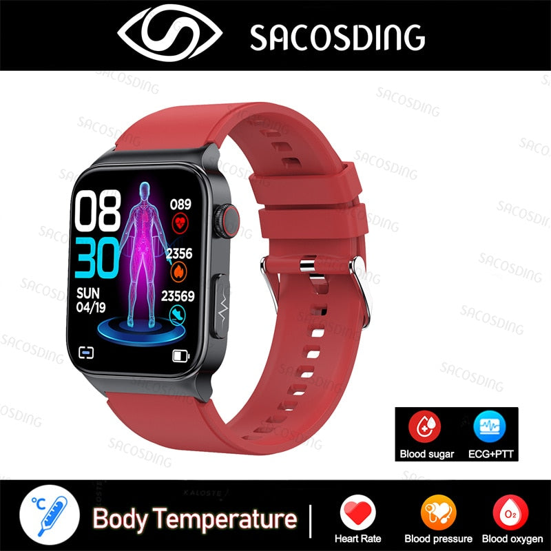 2022 NEW Blood Glucose Smart Watch Men ECG Monitor Blood Pressure Body Temperature Smartwatch IP68 Waterproof Fitness Tracker