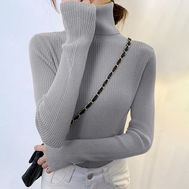 New Turtleneck Jumper Woman Knitted Blouses Fashion Ladies Sweaters Winter 2022 Thermal Striped Long Sleeve Autumn Warm Tops