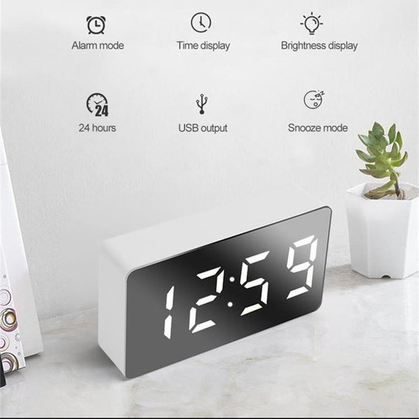 1PCS Green LED Mirror Table Clock Digital Alarm Snooze Display Time Night Light Desktop USB Alarm Clock Home Decor