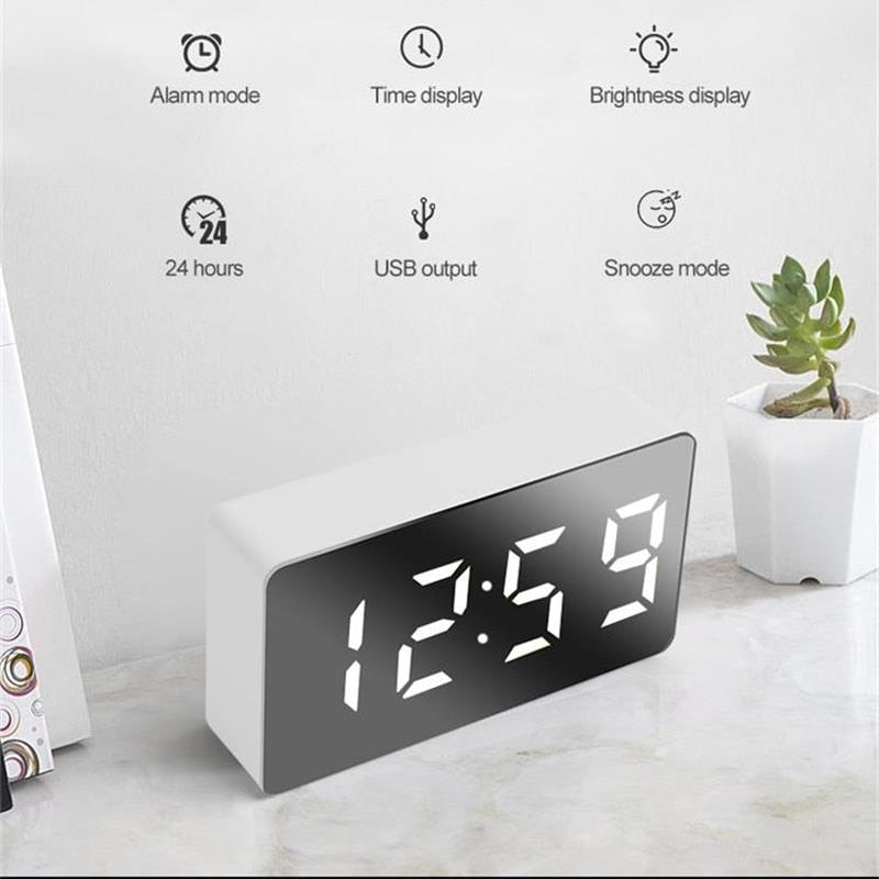 1PCS Green LED Mirror Table Clock Digital Alarm Snooze Display Time Night Light Desktop USB Alarm Clock Home Decor