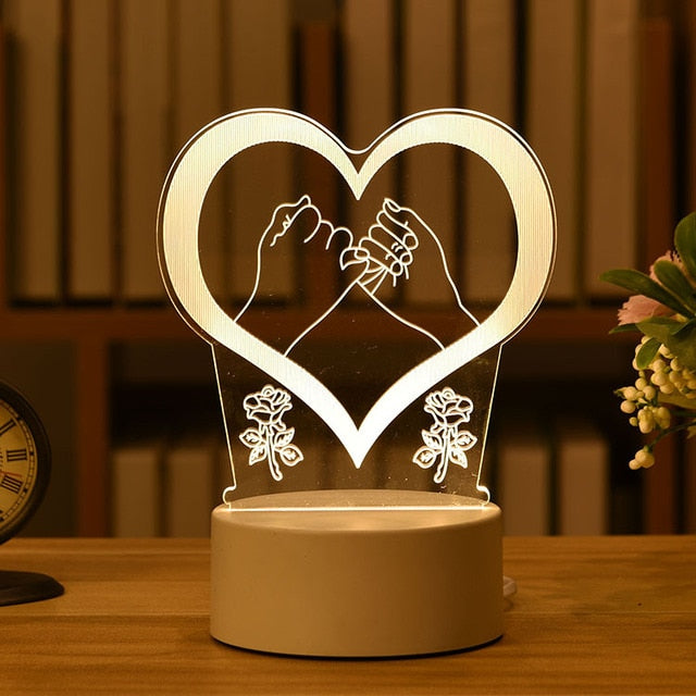 Romantic Love 3D Acrylic Led Lamp for Home Children&#39;s Night Light Table Lamp Birthday Party Decor Valentine&#39;s Day Bedside Lamp