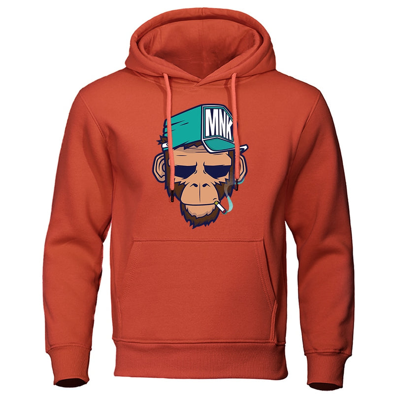 European American Style Personality Smoking Monkey Hoodie Mens Fashion Loose Sweatshirt Fashion Hoodies Casual Fleece Streetwear