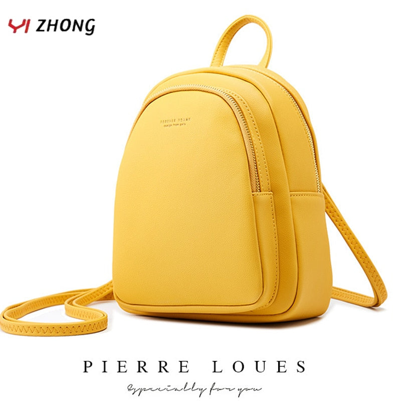 YIZHONG Leather Mini Backpack MultiFunction Small Backpack Purse Designer Famous Brand Women Bags Simple Shoulder Bag Mochila