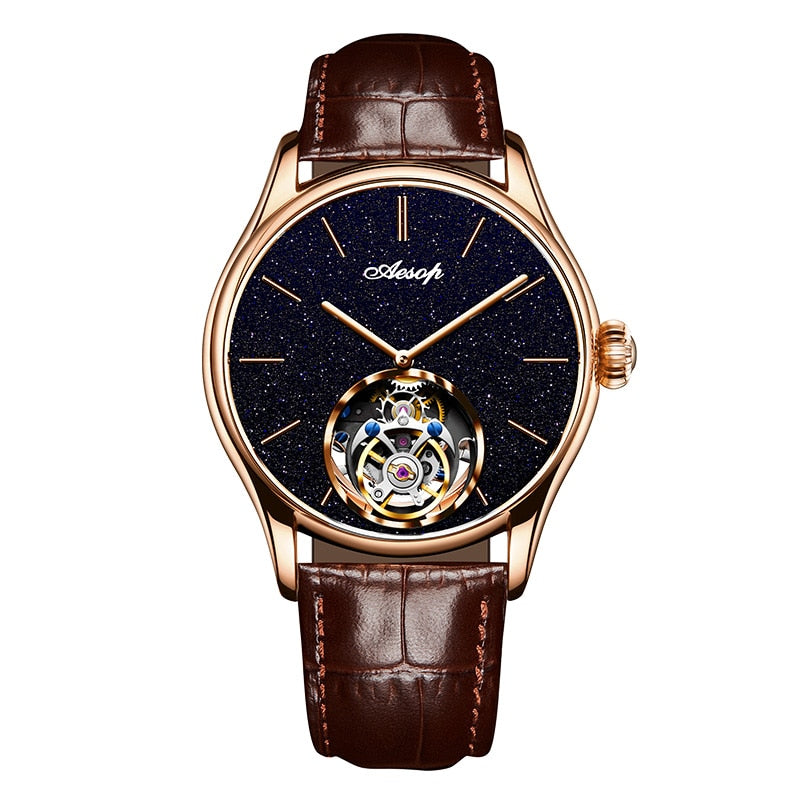 AESOP Waterproof Tourbillon Watch 100% Real Diamond Flying Skeleton Mechanical Luxury Watches WristWatch For Men Sapphire Clock