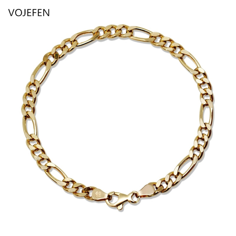 VOJEFEN 18k Pure Gold Figaro Bracelet Fashion Luxury Men Jewelry Genuine AU750 Chains Women&