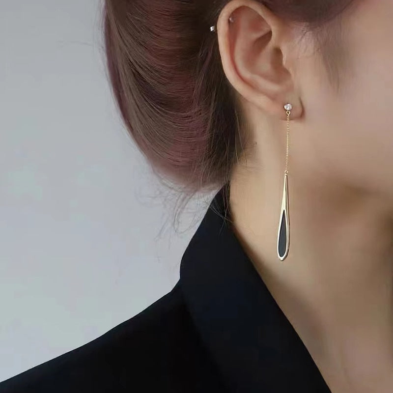 European and American Black Drop Tassel Long Earrings 2022 New Fashion Party Luxury Accessories For Women‘s Temperament Jewelry