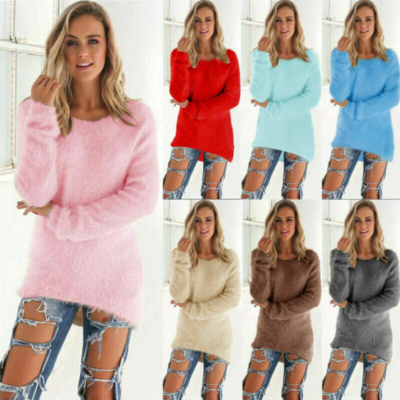 Fashion Womens Winter Warm Sweater Fluffy Plain Jumper Ladies Casual Long Pullover Tops Autumn Oversize Korean Sweater 2022 New