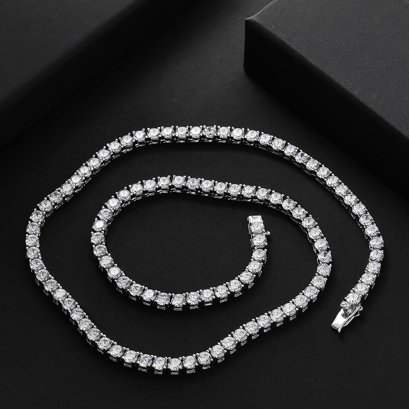 OEVAS 100% 925 Sterling Silver Full 3mm/4mm Luxury High Carbon Diamond Tennis Chains Necklace Sparkling Party Fine Jewelry Gifts