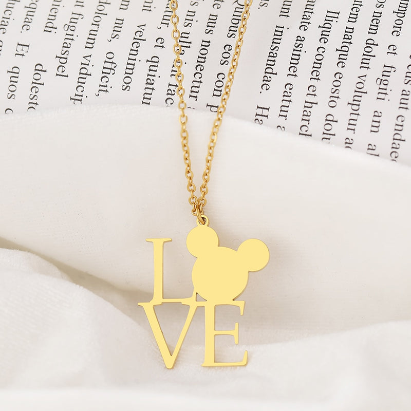 Stainless Steel Necklaces Cartoon Mouse LOVE Pendants Fashion Choker Chain Baby Child Necklace For Women Jewelry Party Kids Gift