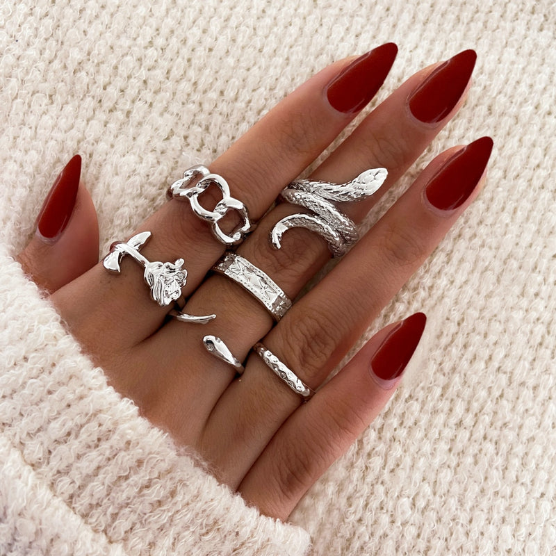 LATS Bohemian Gold Color Chain Rings Set for Women Fashion Boho Coin Snake Moon Star Rings Party 2022 Female Trend Jewelry Gifts