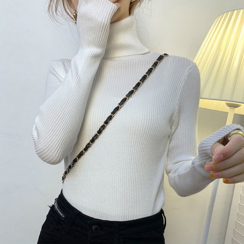 New Turtleneck Jumper Woman Knitted Blouses Fashion Ladies Sweaters Winter 2022 Thermal Striped Long Sleeve Autumn Warm Tops