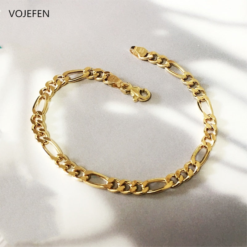 VOJEFEN 18k Pure Gold Figaro Bracelet Fashion Luxury Men Jewelry Genuine AU750 Chains Women&