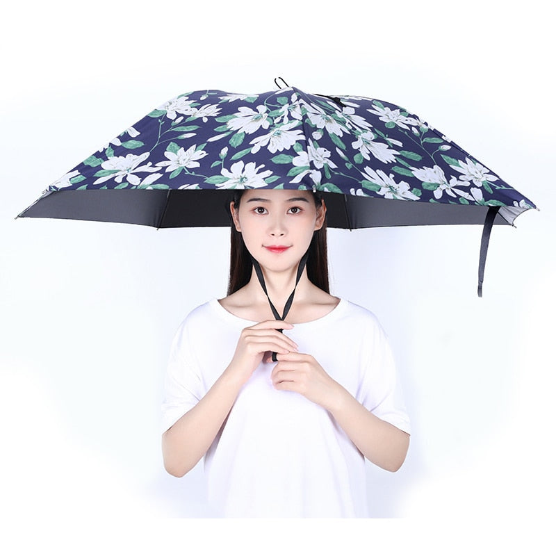 95cm Large Rainbow Fishing Umbrella Hat Outdoor Travel 2 Fold Umbrella Hat for Adults Kids Women Men