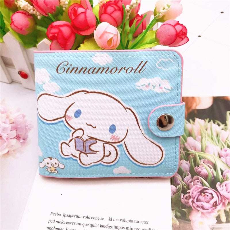 Kawaii Hello Kitty Cinnamoroll My Melody Kuromi Sanrios New Pu Casual Money Bag Coin Purse Card Holder Wallet with Buttons