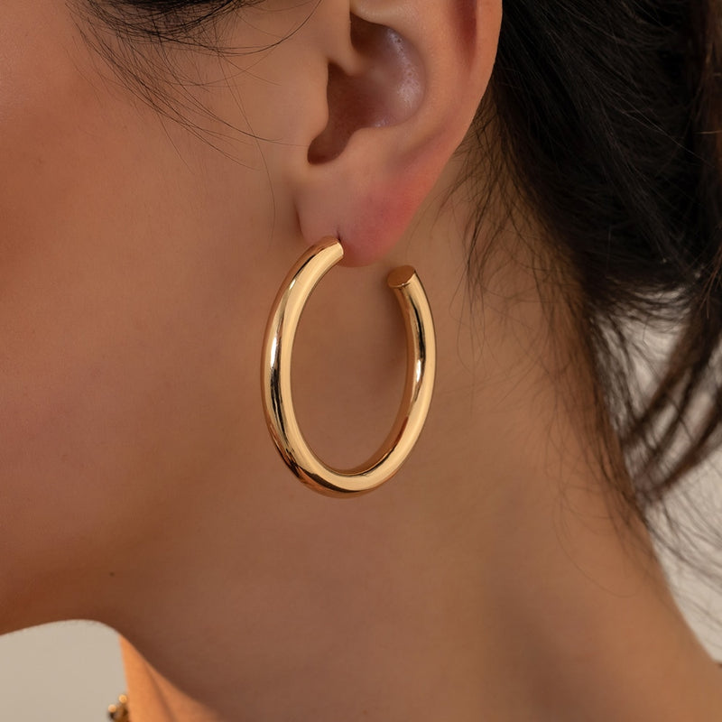 Oversize Gold Plated Hoop Earring Simple Thick Round Circle Stainless Steel Earrings for Women Punk Hiphop Jewelry Brincos 2022