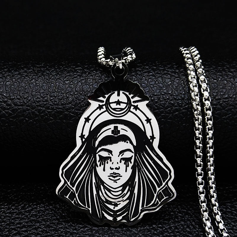 Witch Broom Cat Stainless Steel Necklace Women Witchcraft Silver Color Witches&