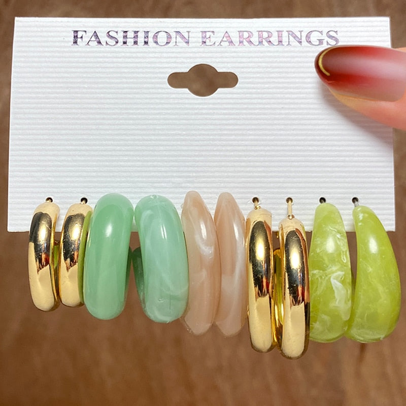 17KM Bohemian Gold Color Pearl Earrings Set For Women Girls 27 Styles Butterfly Acrylic Resin Hoop Earring Brincos Party Jewelry