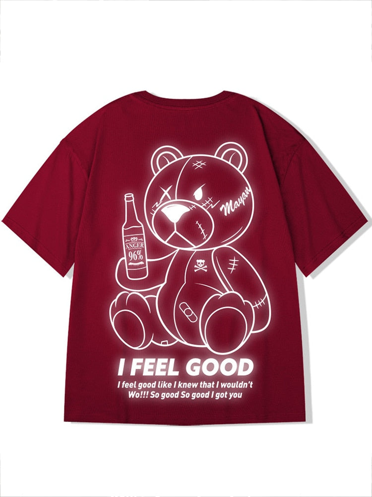 Men Harajuku Fashion T Shirt Bear beer print Kawaii Tshirt Hip Hop Streetwear T-Shirts 2022 Summer Casual Oversized Tees Tops